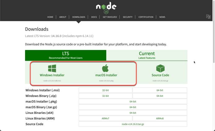 The Node.js downloads page