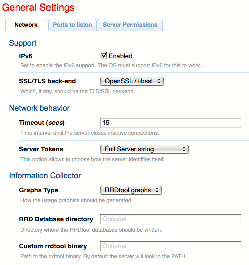 General settings in Cherokee admin panel on Ubuntu 10.04 LTS