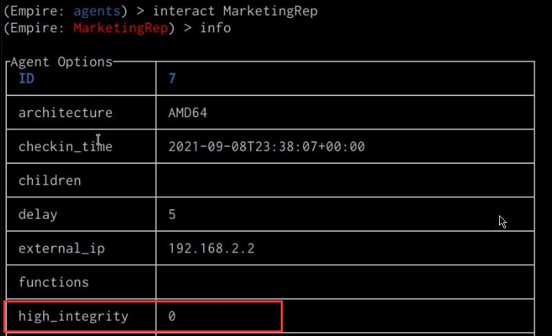 Empire client info command output