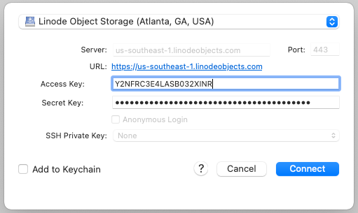 Screenshot of the Open Connection form