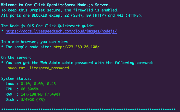 OpenLiteSpeed Nose.js setup information